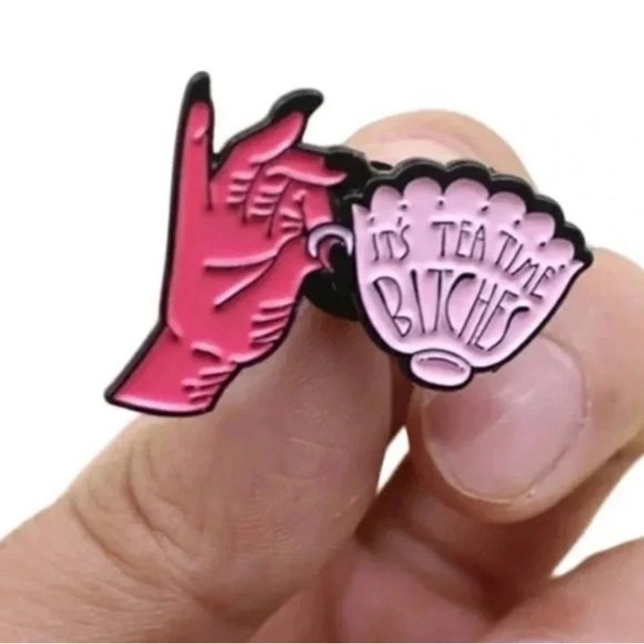 Pink Tea Time Enamel Sassy Teacup Lapel Pin NEW - Picture 2 of 10